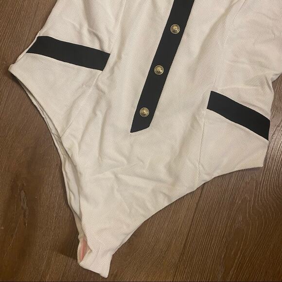 BALMAIN Signature Button Contrast One Piece Swimsuit - Picture 7 of 10